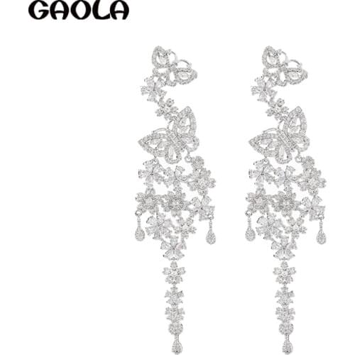 GAOLA Butterfly and Flower Earrings Top Luxury Jewelry Exquisite Zircon Olive Leaf Personality Advanced Banquet Jewelry GLE9552