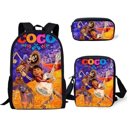 HaoYun 3PCs/Set Children Backpack COCO Music Skull Pattern Kids School Bags Cartoon Design Teenagers Book-Bag Mochila Rucksack