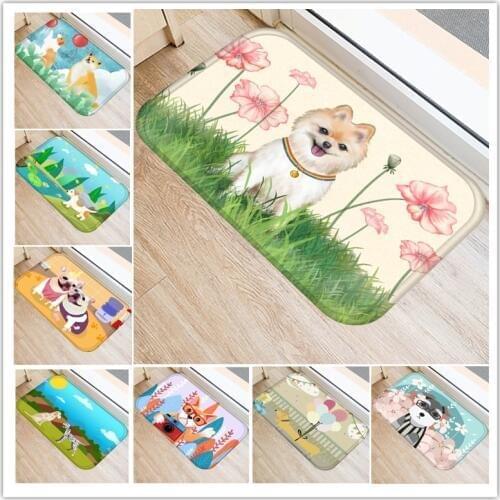 Hongbo Doormat Carpets Cartoon Dog Painting Cute Dog Print Mats Floor Kitchen Bathroom Rugs 40X60cm