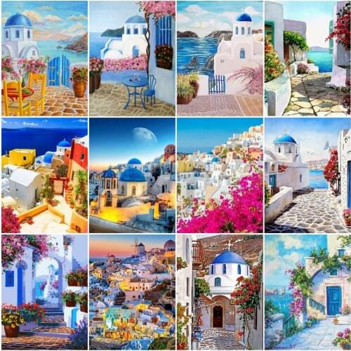 HUACAN Paint By Numbers Landscpae Pictures For Adults On Canvas DIY Frame Coloring Drawing By Number Seaside City Home Decor