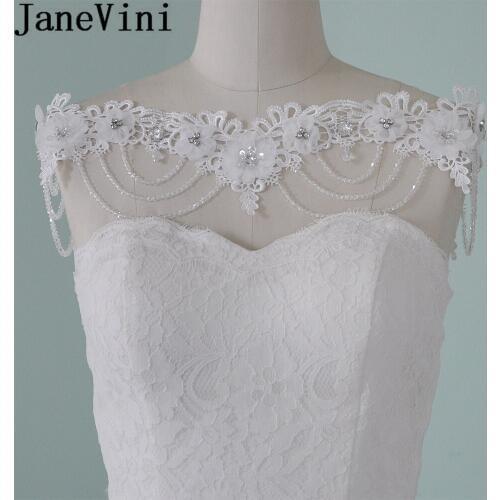 JaneVini White Bridal Shoulder Necklace Lace Flowers Luxury Crystal Wedding Dress Shoulder Chain Beaded Sequins Bridal Necklaces