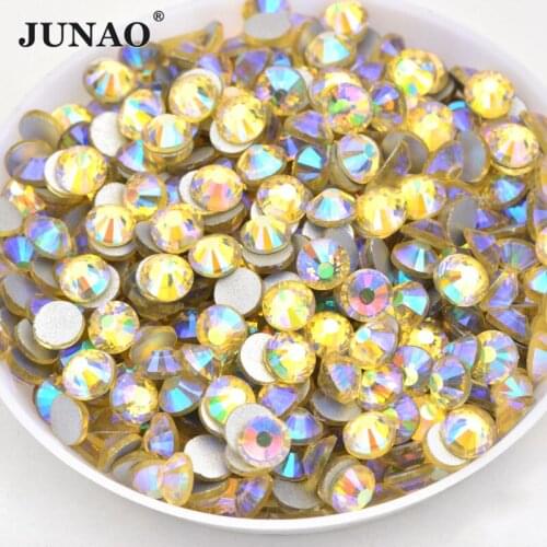 JUNAO SS16 SS20 Citrine AB Glass Crystals Nail Art Rhinestones Non Hotfix Strass Round Crystal Stones Appliques For Clothes