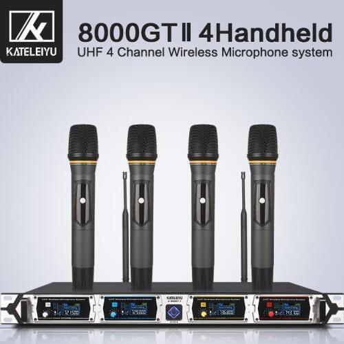 KATELEIYU U-8000GT 4 channel professional wireless microphone UHF Lapel microphone system kalaok 4 hand-held microphone