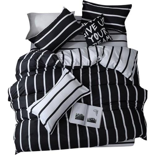 Classic Black White Stripe Quilt Cover Bedding Kit 1 Duvet Case 1 Bedsheet 2 Pillowcases Double Bed Coverlet Bedclothes Set