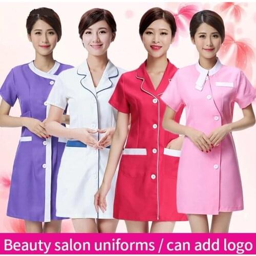 Summer quality nursing clothes white coat spa work clothes beauty salon white robe experimental work clothes frosted uniform