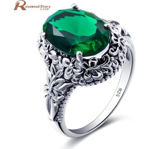 Fashion Bulgaria Jewelry Vintage Green Rhinestone Flower Ring 100% Pure 925 Sterling Silver Rings For Men/Women Wedding Party