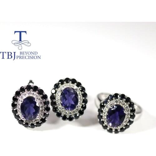 925 silver classic Blue iolite Jewelry set Natural Gemstone oval 7*9mm fine jewelry Ring earring for women mom nice gift