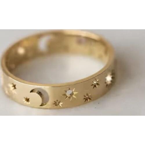 Simple Hollow Moon Stars Rings For Women Men Retro Gold Color Geometric Round Rings Knuckle Charm Wedding Lovers Jewelry Gifts