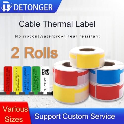 DETONGER 2 Rolls Colorful Thermal Label Strong Adhesive Paper Waterproof Oilproof Communication Cable Tag