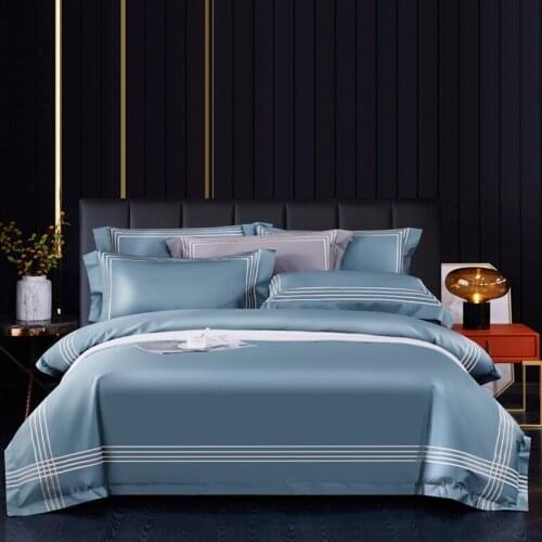 Luxury solid color 4-Line Embroided Duvet cover Ultra Soft Hotel Style 800TC Egyptian Cotton bedding set bed sheet pillowcases
