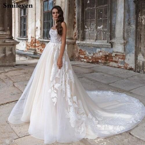 Smileven Luxurious Princess Wedding Dresses A Line Champagne Bride Dresses Wedding Gowns Appliqued Vestido De noiva