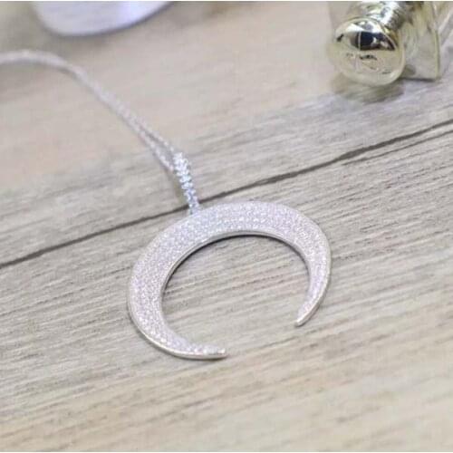 Designer Fashion 925 Sterling Silver Jewelry 3A Cubic Zirconia Party Moon Necklace