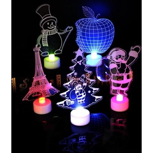 Hot Multi Color LED Light For Snowman Santa Claus Christmas Tree Clear Acrylic Christmas Tree Mood Lamp Night Gift For Kid Child