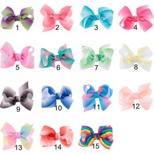 Yundfly 15pcs/lot 5.2" Bowknot Baby Girls Hairpin Diy Ribbon Children Barrette Printed Rainbow Bow Hair Clip Hair Accessories