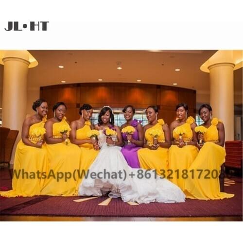 Yellow African One Shoulder Bridesmaid Dresses Long Black Girls Flowers Maid of Honor Gowns Wedding Party Bridesmaid Dress
