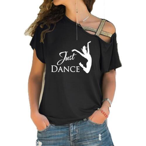 Fun just dance Girl Tee Shirt Female Dancer Shirt funny women fashion Irregular Skew Cross Bandage style tee tops