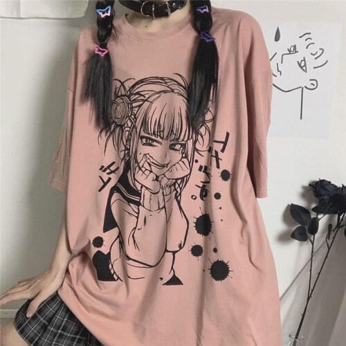 Anime Girl Print Harajuku WomenS Loose Oversized T-Shirt Woman Korean Summer Trendy Streetwear Hip-Hop Short-Sleeved T-Shirt