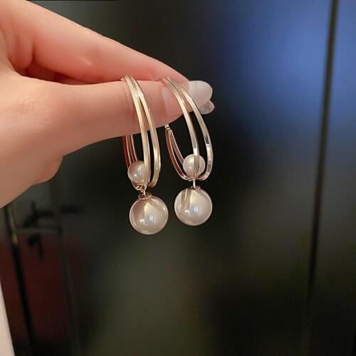 2021 Korean Fashion New Geometric Pearl Earrings Temperament Versatile Pendant Earrings Womens Jewelry