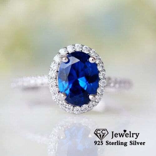 CC Blue Cubic Zirconia Ring Fine Jewelry Oval Stone 925 Silver Vintage Rings For Women Wedding Party Accessories CC3240
