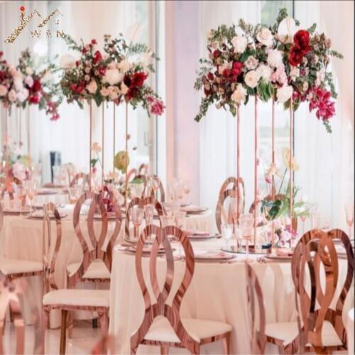 10PCS Gold Flower Vase aisle Vases Column Stand Metal Road Lead Wedding Centerpiece Flower Rack For Event Party Decoration