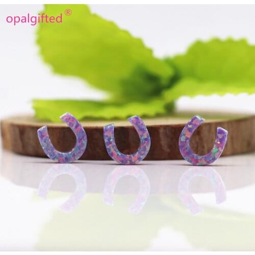 30pcs/lot) Free Shipping synthetic 10mm opal purple op38 horse shoes factory price side hole for necklace for DIY necklace gift