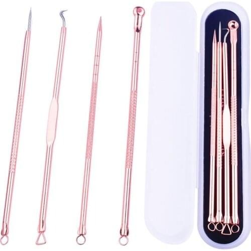 4PCS Blackhead Extractor de cravo Rose Gold Black Dots Cleaner Acne Blemish Remover Needles Set Black Spots Pore Cleanser Tool
