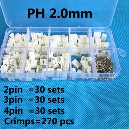450pcs PH 2.0mm 2 3 4 pin Connector plug Male, Female, Crimps DIP in a Box