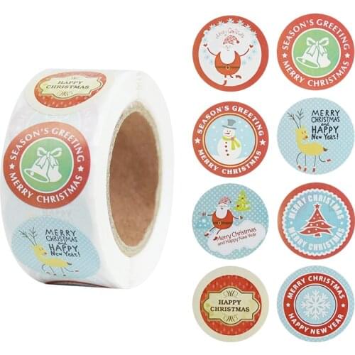 500pcs Christmas Design Round Stickers Cards Envelope Seal Labels Scrapbook Stickers Thank You Gift Package Christmas Decoration
