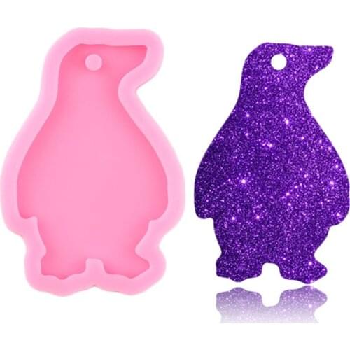Shiny Glossy Penguin Silicone Keychain Mold Epoxy Resin Craft Custom Keychains Molds Necklace Charms Making Jewelry Moulds