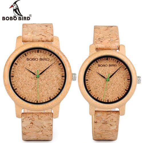 BOBO BIRD Lovers Watches Wooden Timepieces Handmade Cork Strap Bamboo Women Watch Luxury in Box Custom Logo Drop Shipping