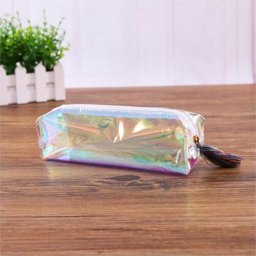 New Arrival Colorful Laser Pencil Bag PVC Transparent Zipper Pen Case Cute Penciles Pouch Stationery School Office Supplies Gift