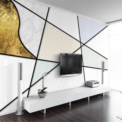 Decorative wallpaper TV background wall with simple lines and geometric textures in northern Europe