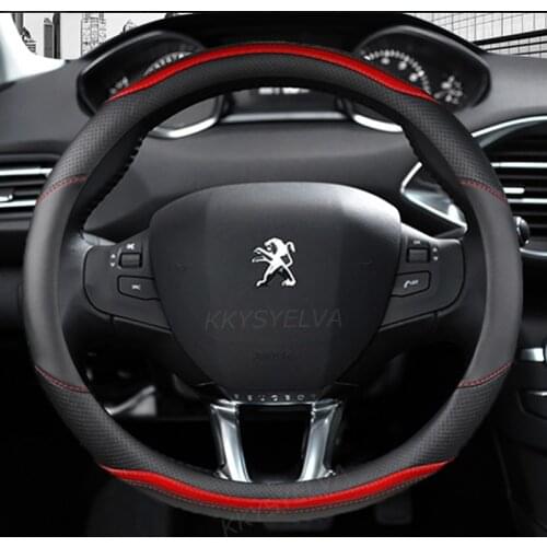 For Peugeot 2008 2013~2018 year Car Steering Wheel Cover Carbon Fibre + PU Leather Auto Accessories interior Coche