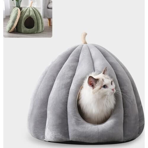 Pet Cat Dog Bed House Winter Soft Mat Cute Pumpkin Shape Puppy Kennel Cushion Warm Pet Nest Cave for Cats Dog Deep Sleeping Beds