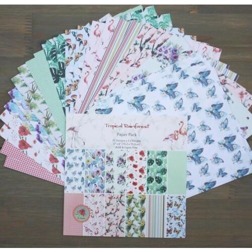 DIY Photo Album Rainforest Scrapbooking Decorative Papers Crafts Art Card 6" Single Side Printed 24pcs/Set