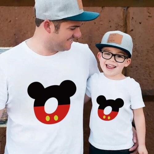 T Shirts For Family Summer Short Sleeve Casual White O-neck Tshirts Unisex Father And Me Mother And Me Mickey Mouse ABC PrintTee