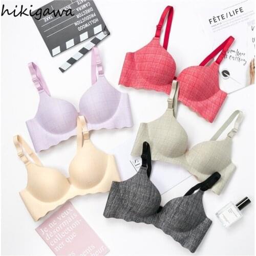 Hikigawa New Fashion Casual Style Push Up Bra Seamless Comfortable Sollid Plaid Underwear Lingerie Traceless Wireless Bralette
