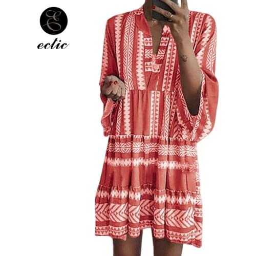 Hipster Trumpet Sleeve Dress Flare Harajuku Deep Plunge Dress Patchwork Sukienka Summer Holiday Dress Shirt Women Digital Print