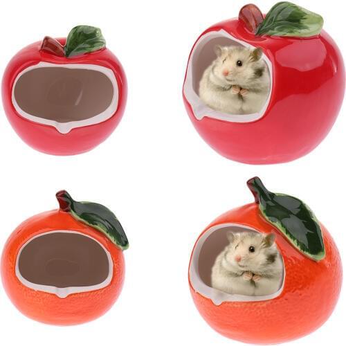 Ceramic Cartoon Apple/Orange Shape Hamster House Summer Cooling Small Animal Pet Nesting Habitat Cage Accessories