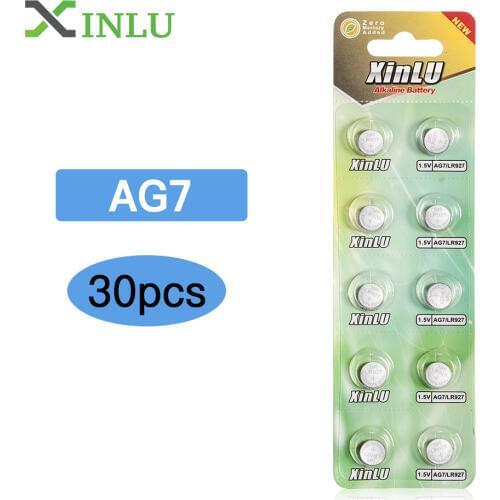 30pcs AG7 LR927 LR57 SR927W 399 GR927 395A 1.55V Button Cell coin Battery batteries for Watch Toys Remotes , XINLU Battery