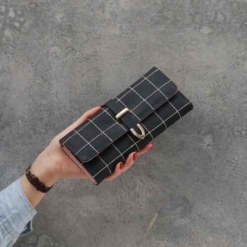 Womens Wallet Fashion Matte Leather Female Long Lattice Hasp Multifunction Three Fold Coin Purses Ladies Phone Bag Card Holder