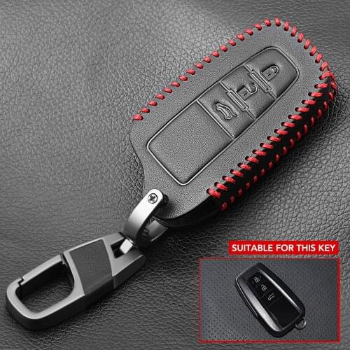 Leather Remote Car Keychain Key Cover Case For Toyota Camry CHR Prius Corolla RAV4 Prado 2017 2018 Remote 3 button keyless
