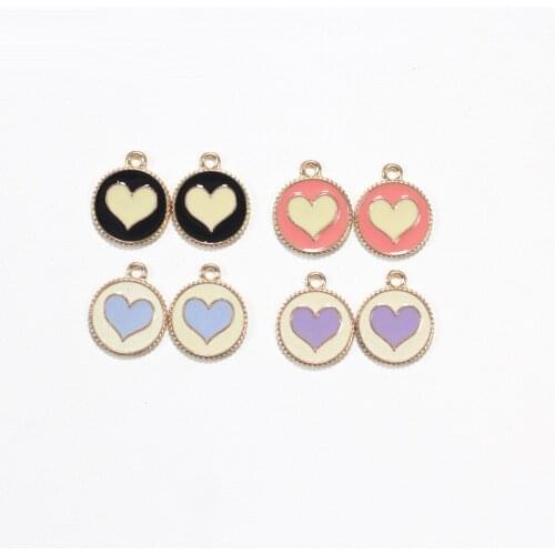 10pcs/lot Enamel Round Love Heart Shape Charms Pendants Neacklace DIY Earrings Handmade Girl Craft Charm Jewelry Making