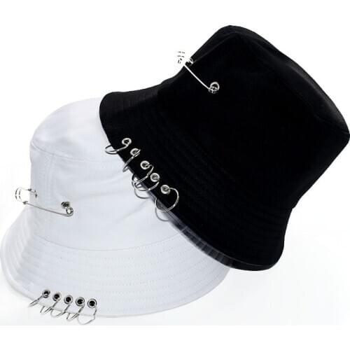Fashion Black White Bucket Cap Pins Decoration Unisex Outdoor Sun Visor Pins Decoration Panama Hat Spring Summer Caps