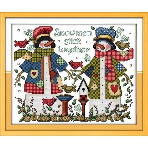 Christmas Snowman Cross Stitch Handmade Kit DMC 14CT Canvas Print Cross Stitch Set Christmas DIY Gift Home Wedding Decoration