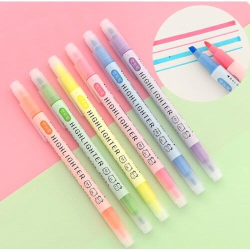6 pcs/lot creative Candy color Double Highlighter 6 colors Marker set Student Graffiti Painting drawing school office supplies