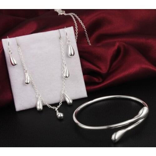 High quality water drop necklace earrings bangles bracelet 925 sterling Silver Jewelry set for woman Party wedding fashion gifts