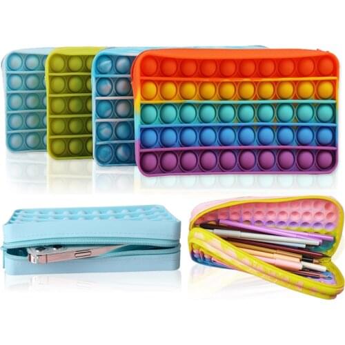 New Decompression Creative Silicone Pop Bubble Fidget Toys kit Pencil Case Fidget Toy Kids Tie Dye Game Pencil Cases Toys Gifts