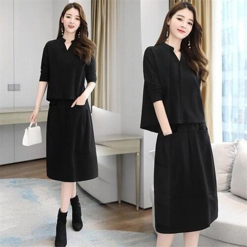 Autumn winter 2 piece set suit Korea Ladies Fashion Top and skirt Elegant Office Suit for women Clothing