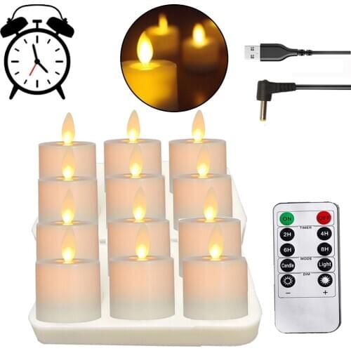 Rechargeable Remote Control LED Battery Operated Flameless Tea Lights Realistic Flickering Tealights with Moving Wick